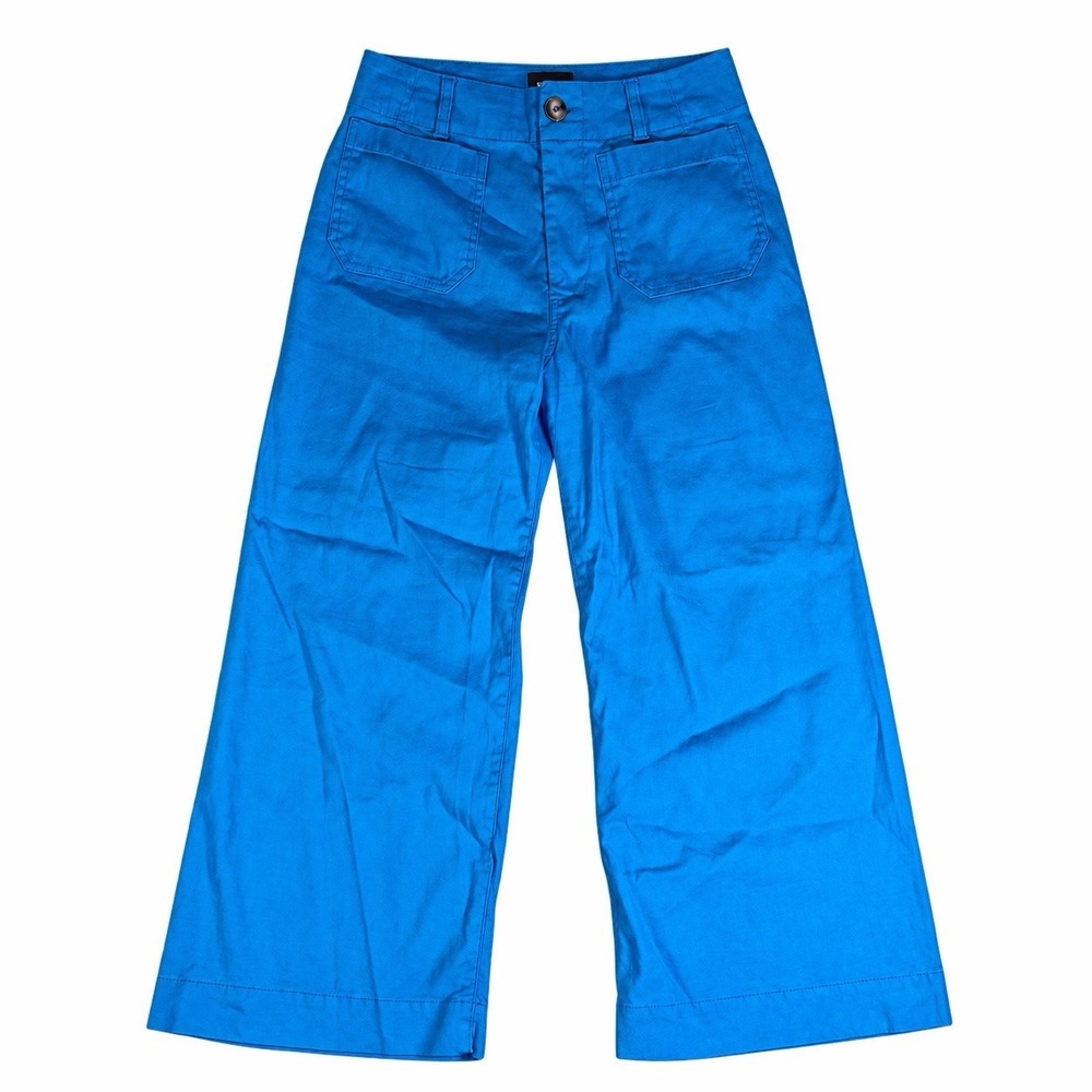 maeve colette pants 27 cropped wide leg pants Blue Linen Blend Patch Pockets